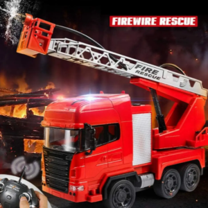 Rechargeable Electric Fire Rescue Truck Remote Control Fire Engine Car Toy with Ladders One-Button Water Spray RC Car Toy for Kids